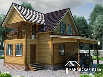 Дом Проект каркасного 2-этажного дома с гаражом и балконом Престиж 8 на 14